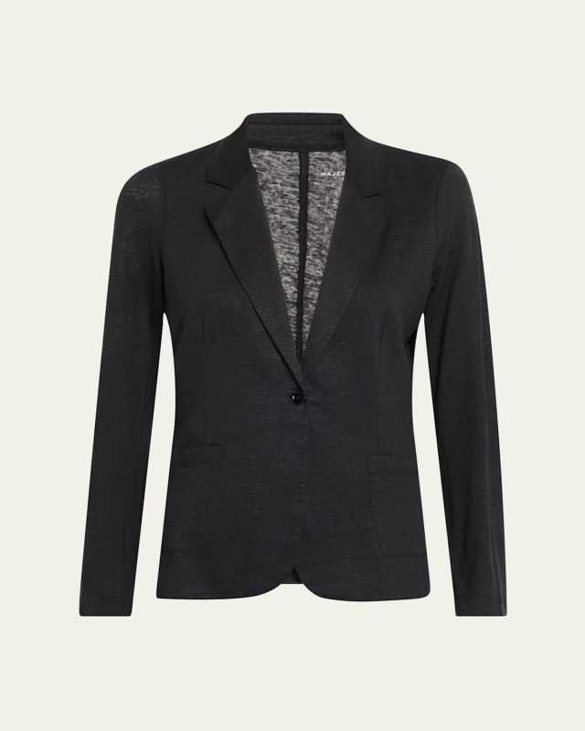 Stretch Linen One-Button Blazer